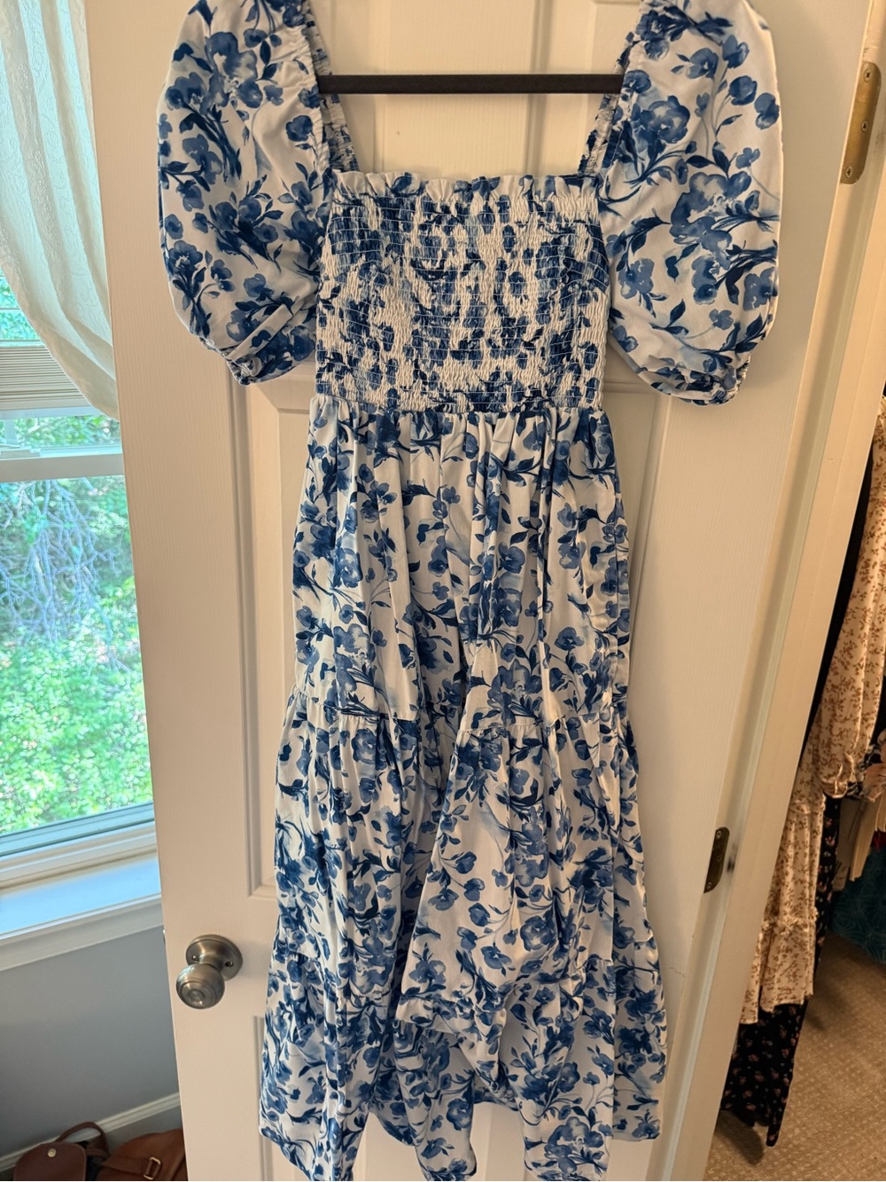 Abercrombie & Fitch Blue and White Smocked Floral Top